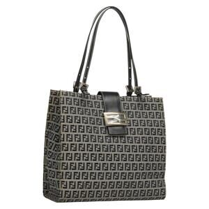 FENDI Zucchino Canvas Tote Bag Navy Silver